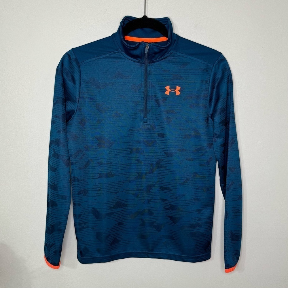 Under Armour Boys 1/4 Zip Long Sleeve Heatgear Pullover Shirt Blue Large